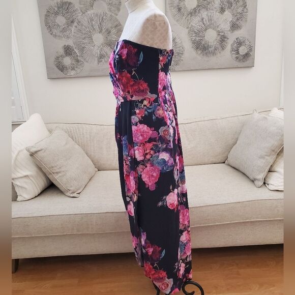 City Chic 'Romantic Rose' Floral Strapless Maxi Dress - size 14 in Black/Pink - Picture 6 of 13
